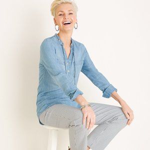 Chicos Nautical Denim Pullover